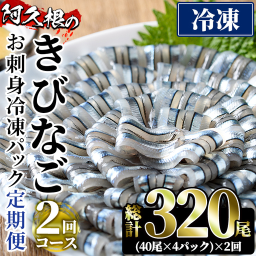 ＜定期便・全2回(冷凍便)＞鹿児島県産！阿久根のきびなごお刺身セット(計320尾・40尾×4P×2回) 冷凍 魚介類 海鮮 魚 きびなご キビナゴ 刺身 さしみ 刺し身 青魚 子魚 小分け【椎木水産】akn054-11