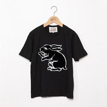 直植毛フロッキーTシャツ ウサギ黒 (Lサイズ)