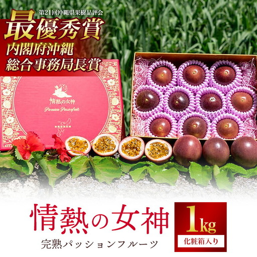 【 先行予約 2026年 発送 】 沖縄情熱農園 農薬不使用栽培 パッションフルーツ 「情熱の女神」 1kg (化粧箱) 贈答用 贈答品 ギフト 沖縄県産 果物 フルーツ くだもの 産地直送 農家直送 産直 酸味 甘い 1キロ 贈り物 沖縄県 糸満市 45-3