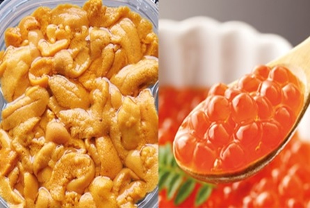 エゾバフンウニ塩水パック150g×1P、いくら醤油漬(鱒卵)150g×1P[11月下旬以降発送] D-53026