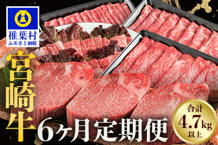 牛肉 [定期便 6回]受賞歴多数!! ≪宮崎牛≫月に一度のお楽しみ定期便[総重量4.75Kg][ステーキ・焼肉・すき焼き・しゃぶしゃぶ] 牛肉 定期便