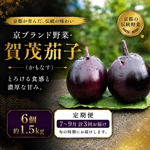 [3回定期便2026年7〜9月発送]賀茂茄子(京野菜)6個 約1.5kg×3回 | 野菜