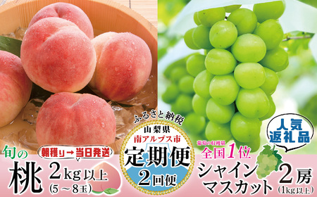 [2027年発送先行予約][山梨県産 定期便2回送り]南アルプスの果物セット(桃、シャインマスカット) AL