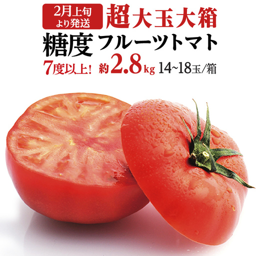 《 2027年 収穫分 》2～6月配送 超大玉 フルーツトマト 大箱 約2.8kg × 1箱 (14～18玉/1箱) 糖度7度以上 先行予約 茨城県 桜川市 KEK 国産 トマト ブランドトマト 野菜 ギフト 贈答 [BC021sa]