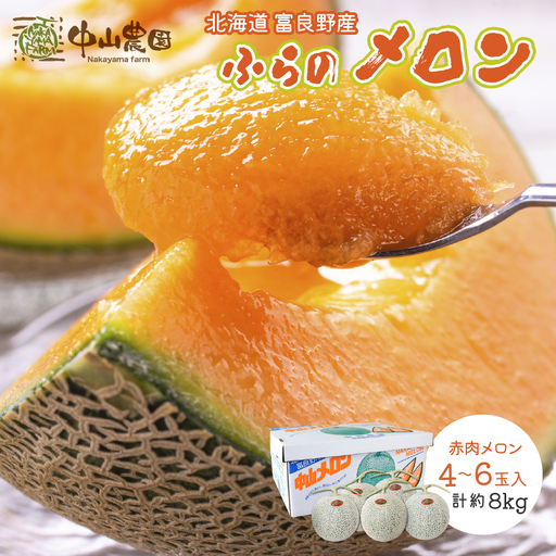 【2026年夏発送】北海道 富良野産 赤肉メロン 4～6玉 大箱8kg メロン フルーツ 果物
