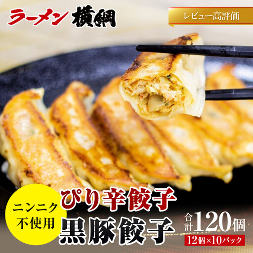 [ラーメン横綱]横綱の餃子はニンニク不使用! ぴり辛餃子&黒豚餃子10パックセット(各5パック)