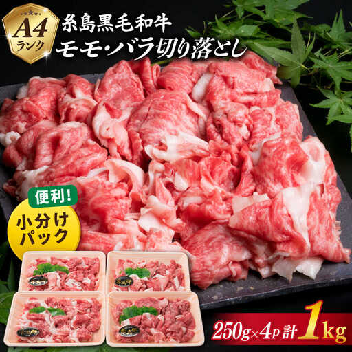 黒毛和牛 牛肉切り落とし 250g 4P 計1kg もも バラ ミックス A4  [ACA031] 牛肉切り落とし