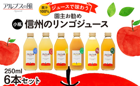 果汁100%ジュースで味わう 品種別 リンゴジュース 園主お任せ 小瓶 6本 セット 詰め合わせ 園主お勧め りんご 林檎 アップル アップルジュース ミックスジュース 無添加 飲料 飲料類 甘い 豊饒な香り 酸味爽やか 濃厚 長野 長野県