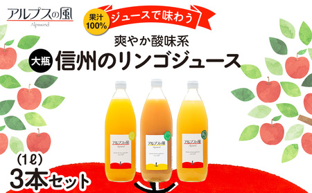 果汁100％ジュースで味わう 信州のリンゴ 爽やか酸味系 大瓶 3本 セット 詰め合わせ ジュースで味わう信州のリンゴ 爽やか酸味 リンゴ りんご 林檎 アップル アップルジュース 無添加 飲料 飲料類 甘い 豊饒な香り 濃厚 長野 長野県 信州 こだわり 果汁 希少