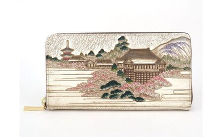 [文庫屋大関]大容量 ぐるっとファスナーの長財布 浮世絵 清水寺[皮革工芸品] ファッション 小物 仕切り カードポケット ロングポケット