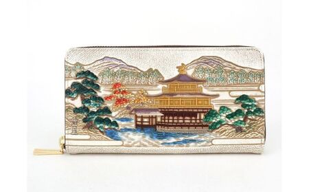 [文庫屋大関]大容量 ぐるっとファスナーの長財布 浮世絵 金閣寺[皮革工芸品] ファッション 小物 仕切り カードポケット ロングポケット