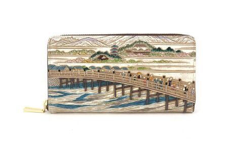 [文庫屋大関]大容量 ぐるっとファスナーの長財布 浮世絵 三条大橋[皮革工芸品] ファッション 小物 仕切り カードポケット ロングポケット