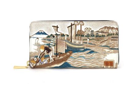 [文庫屋大関]大容量 ぐるっとファスナーの長財布 浮世絵 荒井宿[皮革工芸品] ファッション 小物 仕切り カードポケット ロングポケット