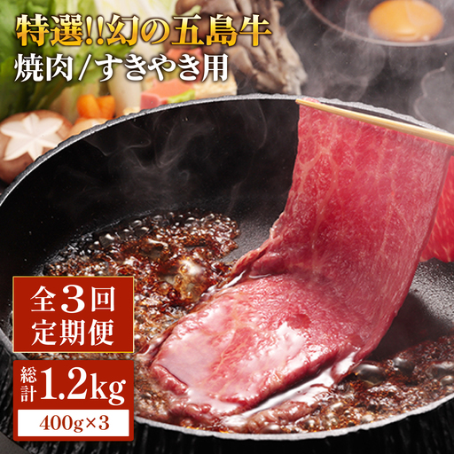【3回定期便】五島牛 ロース400g（焼肉用/すき焼用） 五島市/ニク勝[PBF011]  やきにく 焼肉 すきやき 牛肉 牛 にく ロース 国産 冷凍
