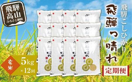 【定期便】こしひかり飛騨っ晴れ 玄米 5kg 12回 お届け 生産者直送 お米 コシヒカリ 飛騨産 飛騨高山 アグリランド JF105