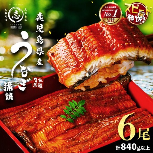 鹿児島県産うなぎ 蒲焼 名水慈鰻 6尾 (計840g以上) c0-147