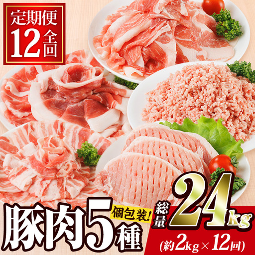 ＜定期便・全12回 (毎月)＞ 豚肉 バラエティーパック (2kg×12回・総量24kg)【BD323】【西日本畜産】
