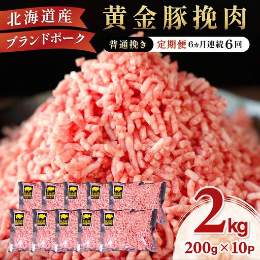 北海道 定期便 6ヵ月連続6回 豚ひき肉 普通挽き 200g 10パック
