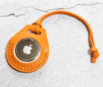 エアタグ用 ケース カバー レザー 本革 apple airtag [オレンジ シュリンク]