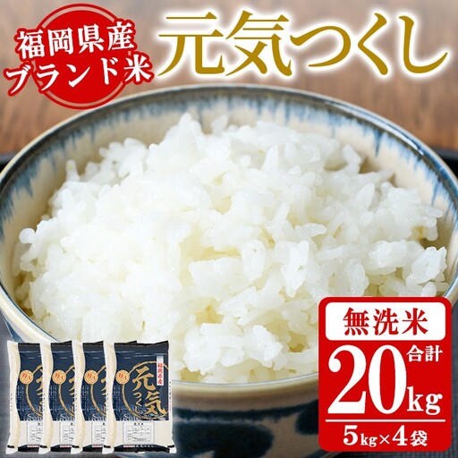 《無洗米》福岡県産ブランド米「元気つくし」(計20kg・5kg×4袋) 無洗米 米 お米 おこめ ごはん げんきつくし ご飯 常温 福岡県産 ブランド米 常温 常温保存 おにぎり おむすび お弁当 ライス【朝ごはん本舗】as05-059