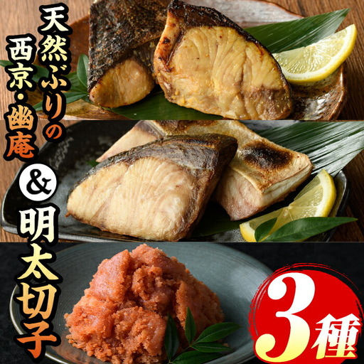 ブリ西京5食・幽庵5食・明太子切子450gのセット(計3種) 福岡 ぶり ブリ 鰤 玄界灘 魚 さかな 西京漬 幽庵漬 味噌漬け 柚子 めんたいこ 辛子明太子 明太 魚卵 海鮮 切れ子 食べ比べ おかず 晩酌 おつまみ 惣菜 焼き魚 小分け 冷凍【マル五】as06-009