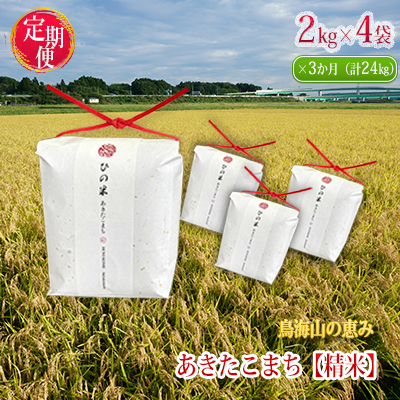 あきたこまち ひの米 精米 秋田県産 あきたこまち【8kg(2kg×4袋)×3回】【定期便】