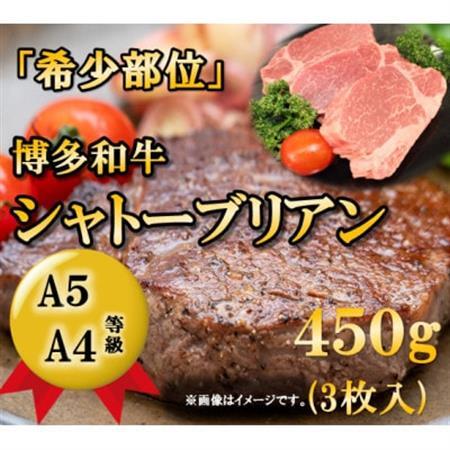 【A5A4等級】博多和牛ヒレ・シャトーブリアン450g (3枚入)(大牟田市)_肉 ステーキ 牛肉 ビーフステーキ_【配送不可地域：離島】【1288248】