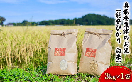 [令和8年度産]奥能登粟津のお米(能登ひかり 白米)3kg×1袋