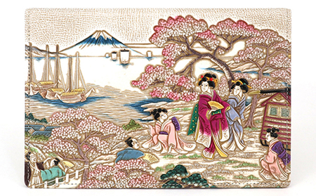 [文庫屋大関]パーソナルホルダー 浮世絵 御殿山[皮革工芸品] ファッション 小物 シンプル パスポートケース 病院セット 型押し 大関卯三郎 牛革