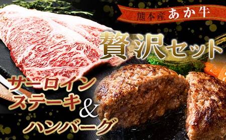 FKK19-266_贅沢セット(あか牛サーロインステーキ440g・あか牛ハンバーグ100g×10個) 熊本県 嘉島町