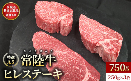 [茨城県共通返礼品]茨城県産[常陸牛特選A5]ヒレステーキ250g×3枚 | ひたちぎゅう ヒタチギュウ ひれ すてーき ぎゅうにく ギュウニク 牛肉 750g いばらき 茨城 イバラキ