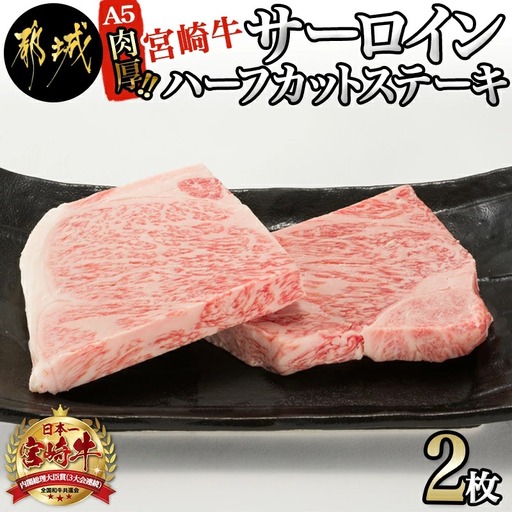 【A5】肉厚!宮崎牛サーロインハーフカットステーキ2枚〔AD-0112〕_(都城市) 最高級A5ランク 宮崎牛サーロインステーキ 200g×2枚 ステーキソース 塩コショウ付 ギフト 贈答用
