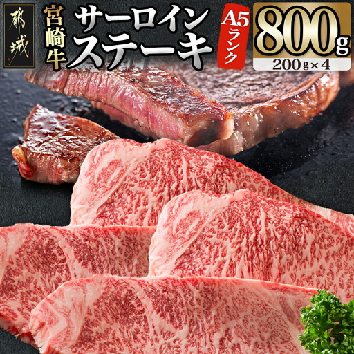 [A5]宮崎牛サーロインステーキ4枚〔MB-0135〕_(都城市) 最高級A5ランクの牛肉 宮崎牛サーロインステーキ 200g×2枚×2P 塩コショウ ステーキソース付 都城産宮崎牛 真空パック ギフト 贈答用
