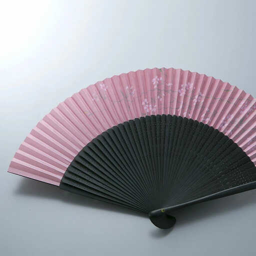 【L-565】鈴木扇子店 近江扇子 女性用桜ピンク地(黒染骨) ［高島屋選定品］