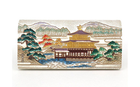 [文庫屋大関]スッキリ大人の財布 束入れ 浮世絵 金閣寺[皮革工芸品] ファッション小物 手作業 手塗