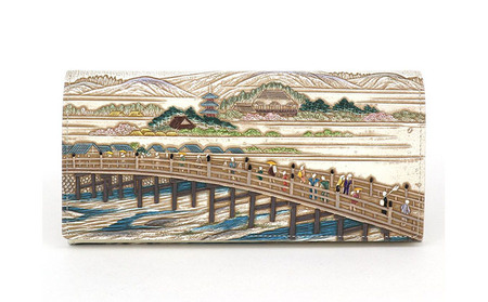 [文庫屋大関]スッキリ大人の財布 束入れ 浮世絵 三条大橋[皮革工芸品] ファッション小物 手作業 手塗