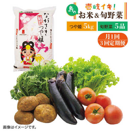 【全3回定期便】壱岐産 つや姫 5kg・旬の野菜 5品《壱岐市》【壱岐市農業協同組合】 [JBO047] 野菜 やさい 旬 季節 セット 詰め合わせ 産地直送 新鮮 サラダ 米 お米 ご飯 ごはん 白米 5キロ 定期便 冷蔵配送 九州