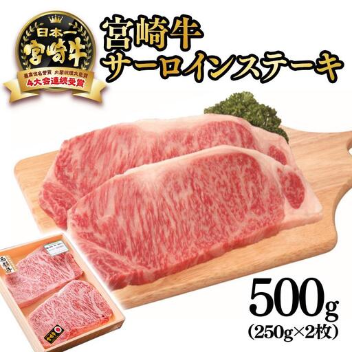 宮崎牛 サーロインステーキ500g(250g×2枚)牛肉 4等級以上 内閣総理大臣賞4連覇 厳選[3-5a]A