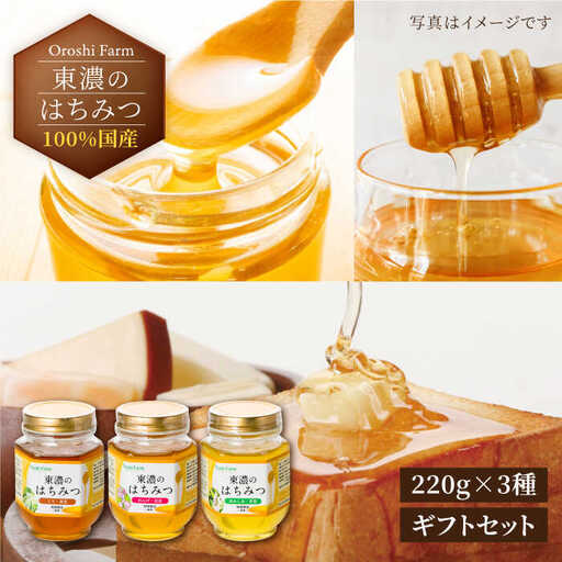 純粋はちみつ 3種ギフトセット計660g 無添加 非加熱 東濃のはちみつ [MAB002]