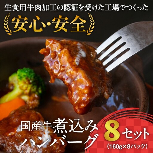 【30営業日以内配送】国産牛使用 煮込みハンバーグ（160g×8個）湯煎で温めるだけ 《こだわり製法のデミグラス》　014-D-YL009