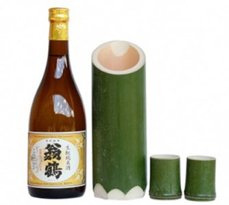 翁鶴 生もと純米酒と竹筒とおちょこ付き 日本酒 日本酒