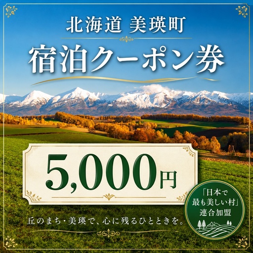 美瑛町の対象施設で使える 宿泊クーポン券 5,000円分 5,000円券×1枚