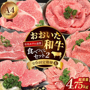 【定期便E】ホテルクオリティ　おおいた和牛 食べつくしセット2（６回）_B028-014【ふるさと納税 定期便 全6回 国産 おおいた和牛 食べつくし セット 4750g 肩ロース すき焼き ロース もも カルビ サーロイン ステーキ ヒレ ミカド肉店 別府市 お取り寄せ 送料無料】
