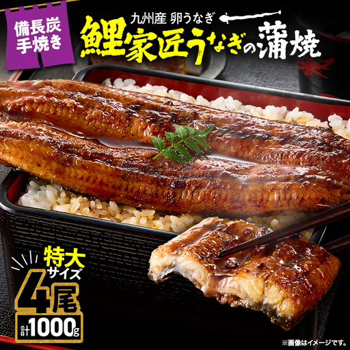 【 土用の丑の日特集 】 1749-1 【特大】九州産うなぎ 備長炭手焼 うなぎ の 蒲焼 4尾 計1,000g KN029-008 魚 鰻 惣菜 総菜