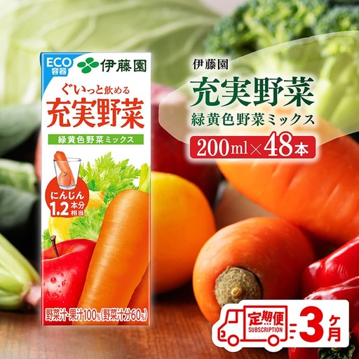 【3ヶ月定期便】伊藤園 充実野菜 緑黄色野菜ミックス（紙パック）200ml×48本 【 全3回 飲料類 野菜ジュース 野菜 ジュース ミックスジュース 飲みもの】