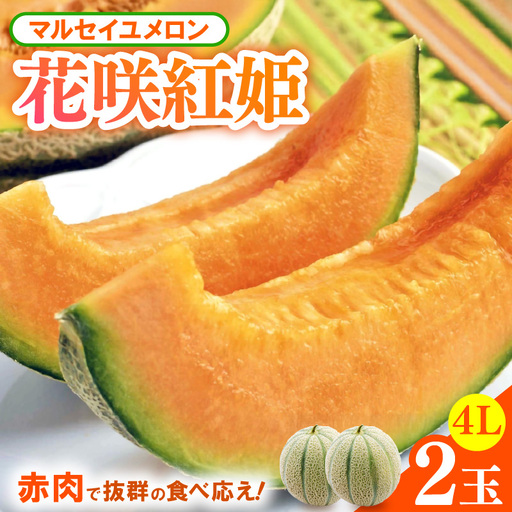 【先行予約】マルセイユメロン 2玉入 4Lサイズ ／ メロン フルーツ 果物 赤肉 花咲紅姫 贈答用 プレゼント 贈り物 国産 期間限定 産地直送 人気 ※2027年6月中旬より順次発送 [aw003-a007]