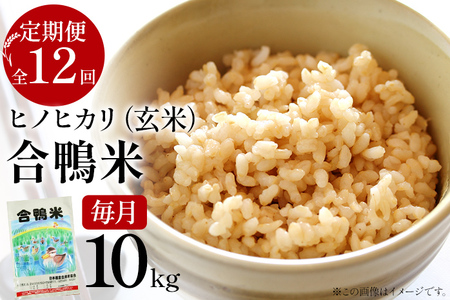 令和8年産 予約 合鴨米「ヒノヒカリ」（玄米・10ｋｇ）定期便12回コース　BI07　