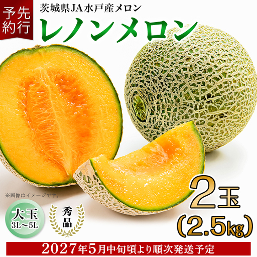 213 レノンメロン 秀品 大玉 2玉 約2.5kg 茨城県 JA水戸産 めろん 赤肉 先行予約 2027年5月中旬頃より発送予定