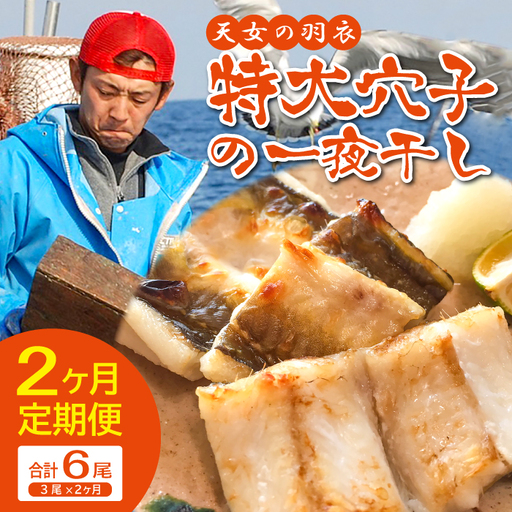 [2ヶ月定期便]特大 穴子 一夜干し 3尾×2回 計6尾[定期便 50cm前後 3尾 2回 合計6尾 穴子干物 島根県産 大田市産 あなご 干物 特大サイズ 無添加 天日塩 冷凍 真空パック]