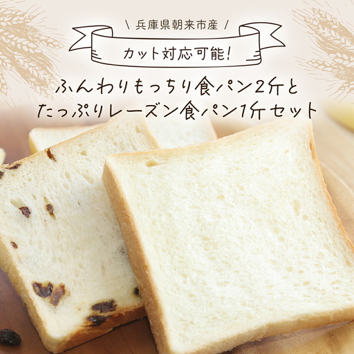 【1斤あたり5枚切り】ふんわりもっちり食パン2斤とたっぷりレーズン食パン1斤セット AS2AB25-5cut